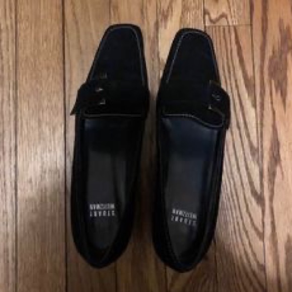 Stuart Weinstein Black Suede Block Heels with Silver Buckle - Picture 1 of 7